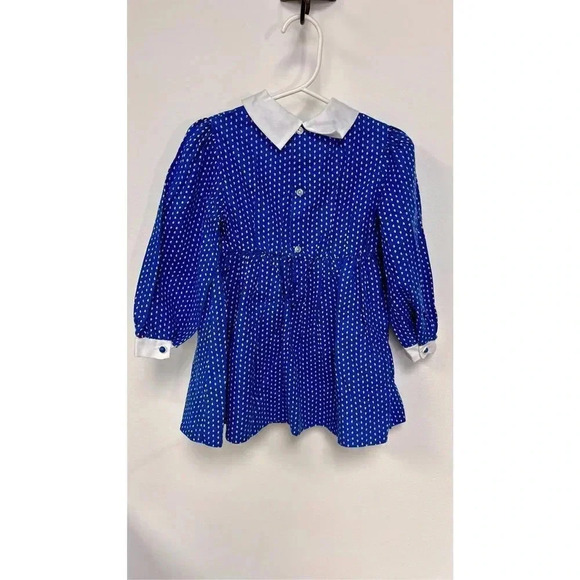 Vintage Hand Made No Brand Blue Polka Dot Collared Easter Dress Size 3T Girls - Picture 3 of 10